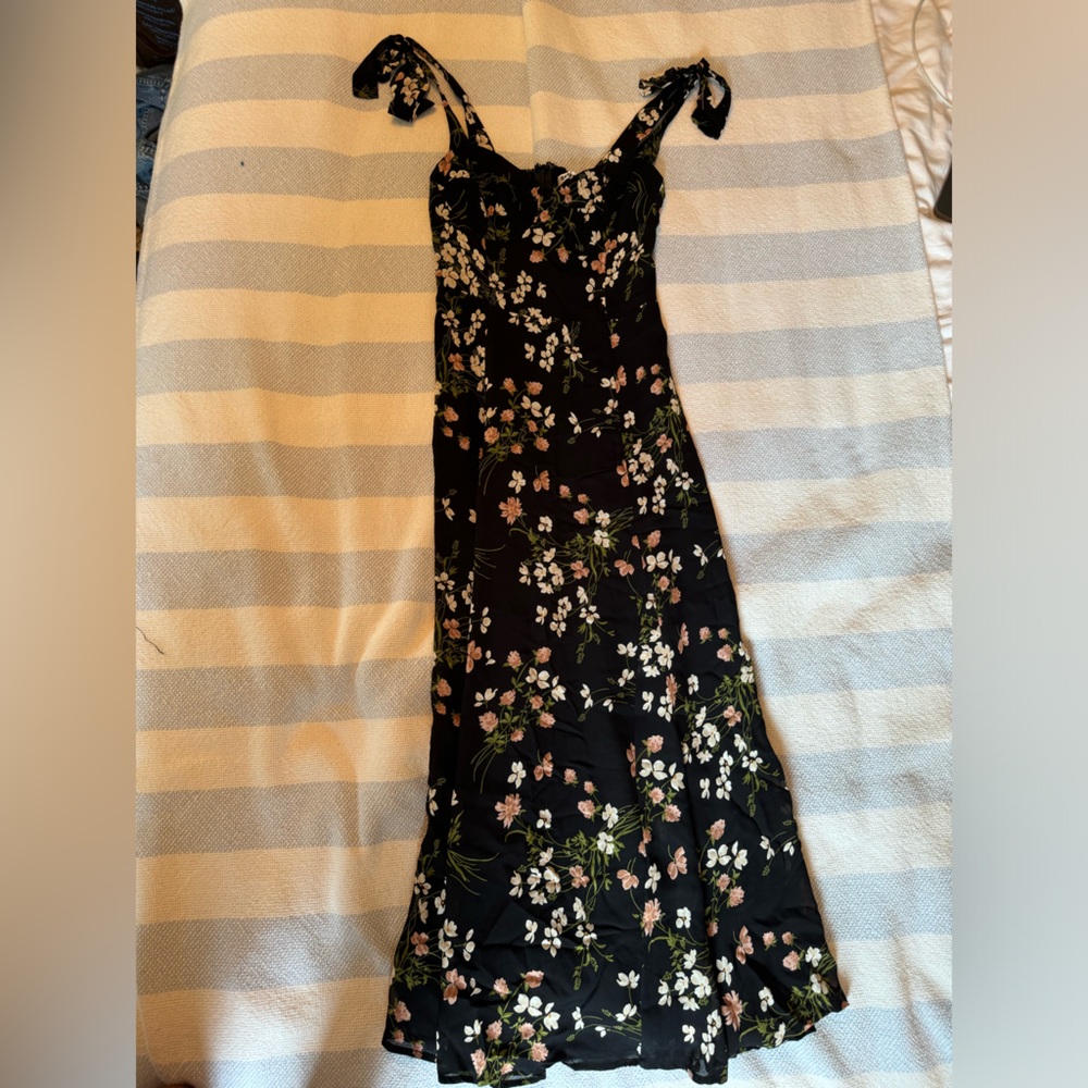 Reformation Black Floral midi dress